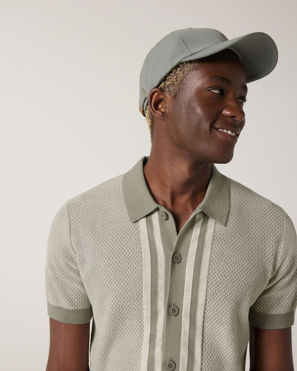 Panelled Short Sleeve Button Up Knit, Sage, hi-res